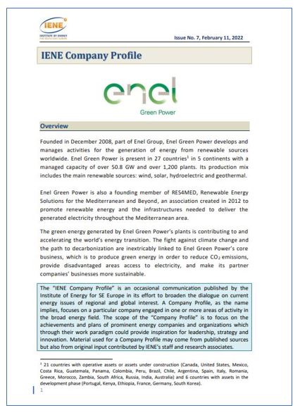 IENE Company Profile No7 - ENEL GREEN POWER
